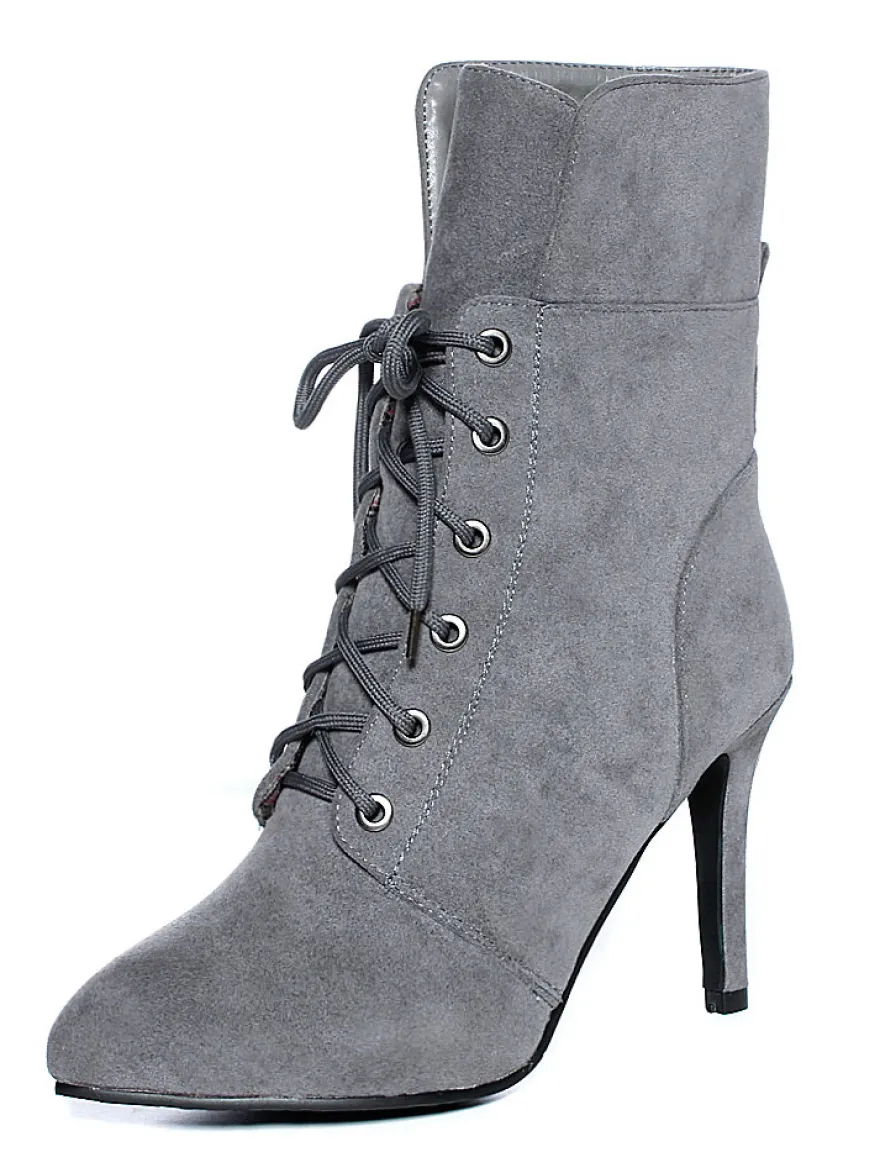 Bottine femme à bout pointu et talons aigus en nubuck unicolore Boots