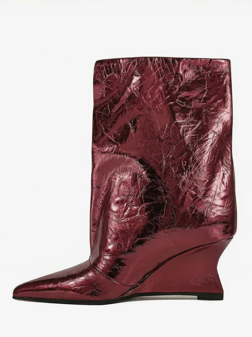 Bottines argentées à bout pointu métallisé et talon compensé bottines de soirée