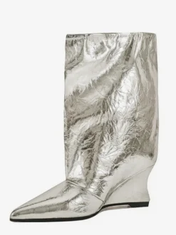 Bottines argentées à bout pointu métallisé et talon compensé bottines de soirée