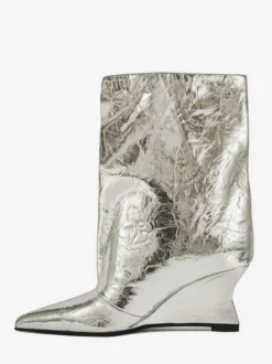 Bottines argentées à bout pointu métallisé et talon compensé bottines de soirée