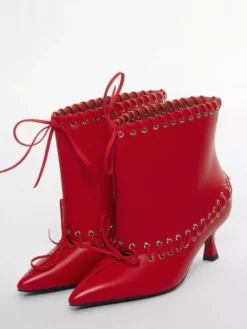 Bottines blanches à bout pointu et talon chaton pour femme