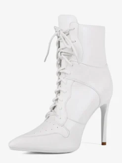 Bottines blanches à lacets et bout pointu pour femme