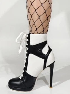 Bottines blanches à lacets et bout pointu pour femme bottines patchwork à talons hauts