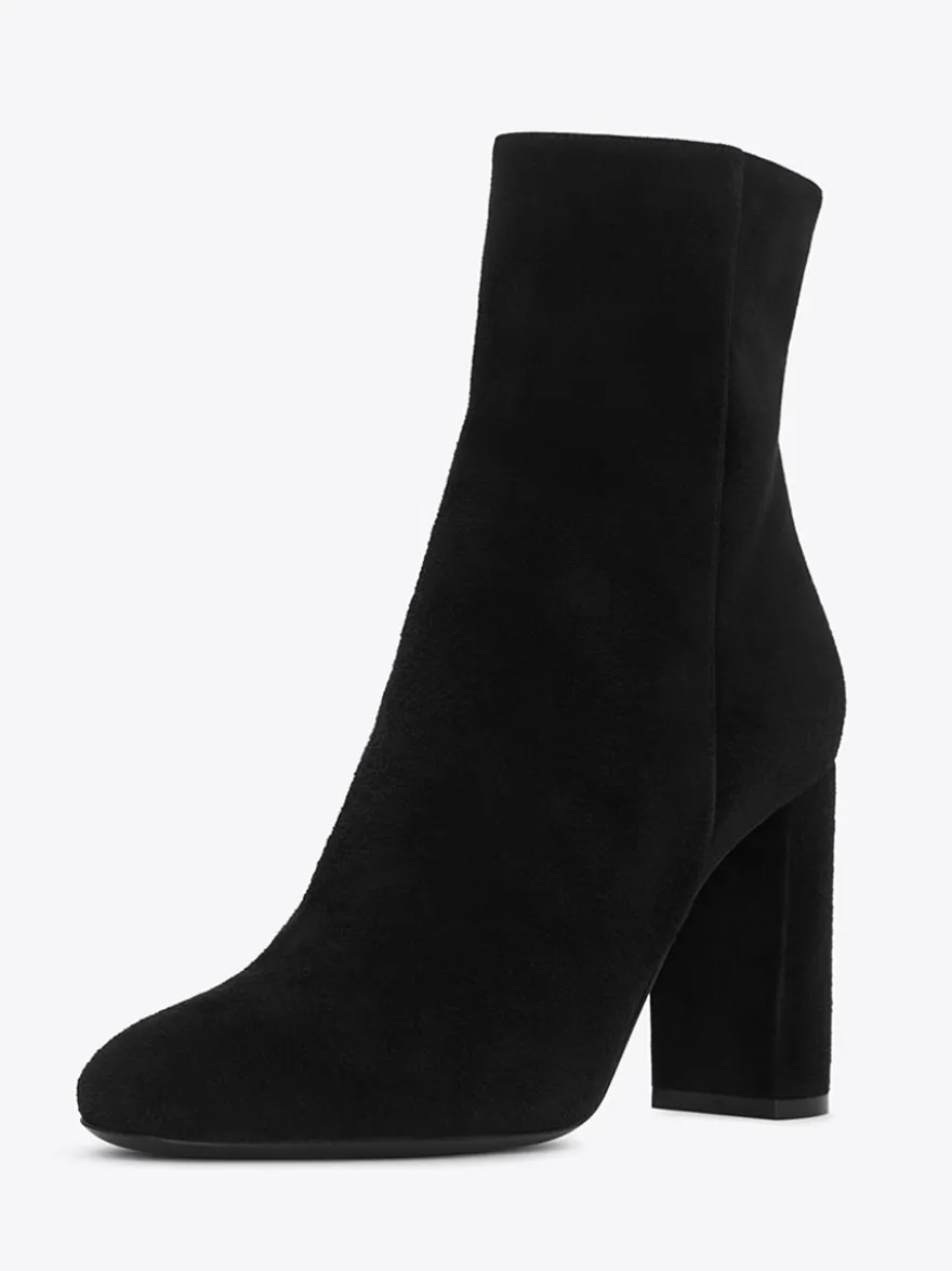 Bottines à bout pointu en daim noir à talons blocs chaussures