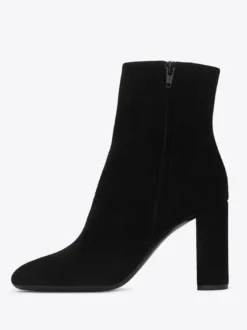 Bottines à bout pointu en daim noir à talons blocs chaussures