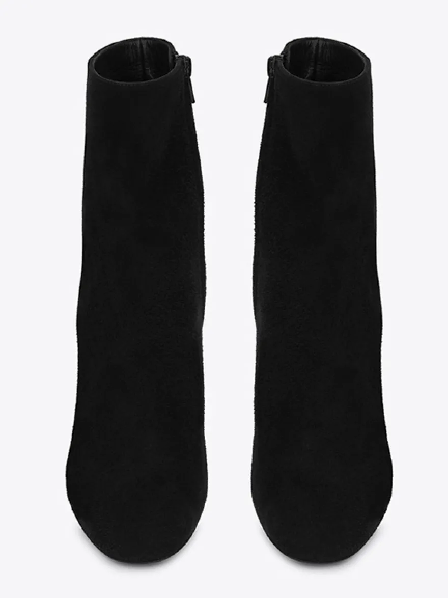 Bottines à bout pointu en daim noir à talons blocs chaussures