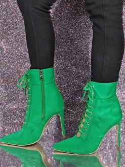 Bottines à bout pointu et talon aiguille vertes pour femmes