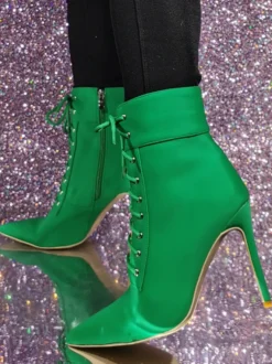 Bottines à bout pointu et talon aiguille vertes pour femmes