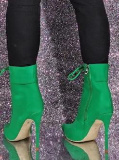 Bottines à bout pointu et talon aiguille vertes pour femmes