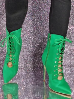 Bottines à bout pointu et talon aiguille vertes pour femmes