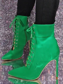 Bottines à bout pointu et talon aiguille vertes pour femmes