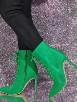 Bottines à bout pointu et talon aiguille vertes pour femmes