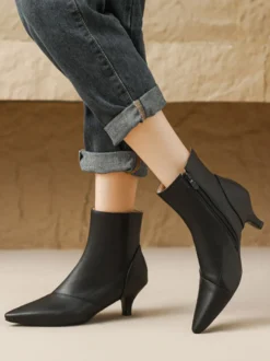 Bottines à bout pointu et talon chaton chaussures femmes