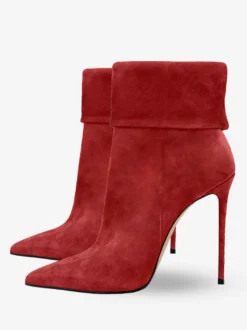 Bottines à bout pointu et talon aiguille pour femmes de coloris rouge