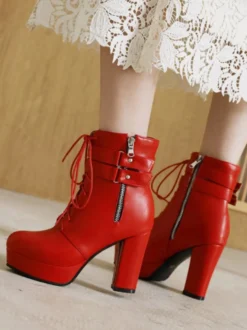 Bottines à bout rond blanches pour femmes Bottines à talon épais