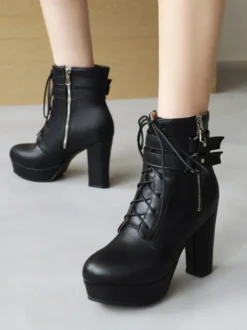 Bottines à bout rond blanches pour femmes Bottines à talon épais