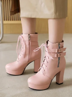 Bottines à bout rond blanches pour femmes Bottines à talon épais