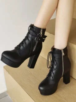 Bottines à bout rond blanches pour femmes Bottines à talon épais