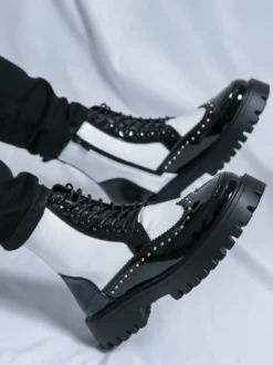 Bottines à bout rond et rivets pour homme avec semelle plateforme antidérapante