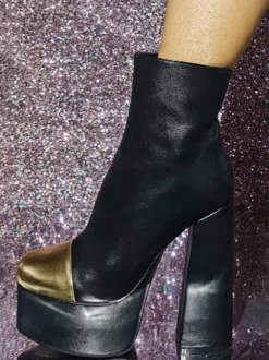 Bottines à bout rond et talon épais pour femmes