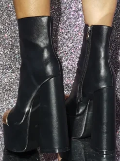 Bottines à bout rond et talon épais pour femmes