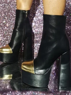 Bottines à bout rond et talon épais pour femmes