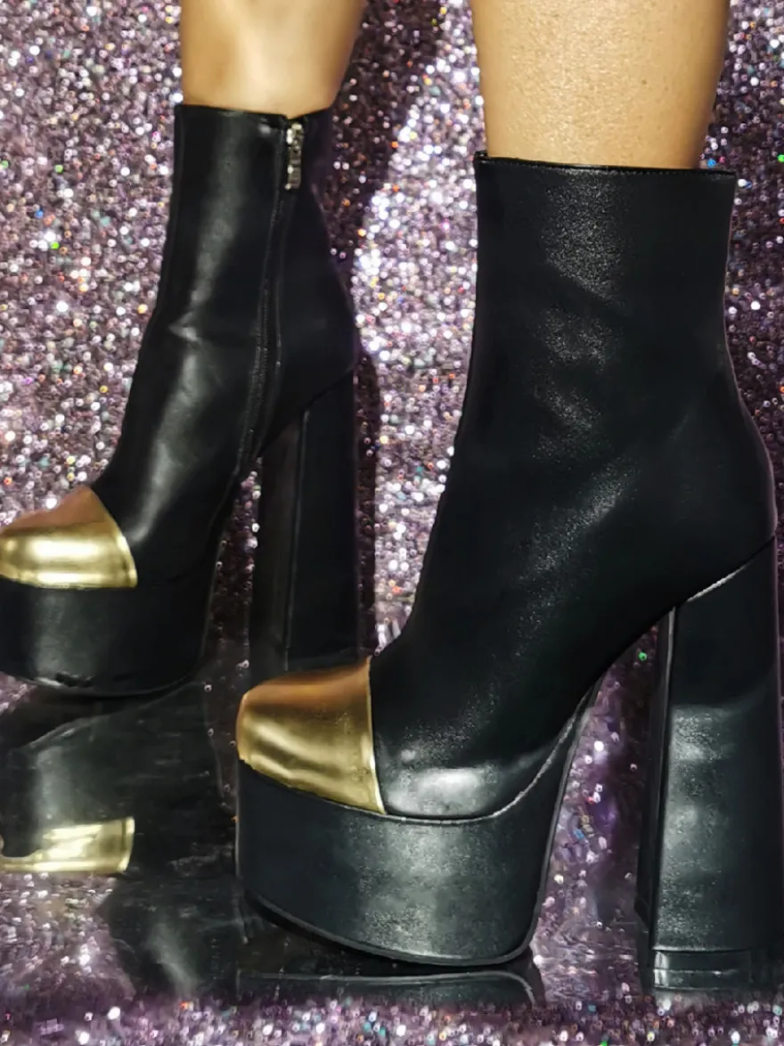 Bottines à bout rond et talon épais pour femmes