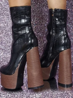 Bottines à bout rond et talon épais pour femmes