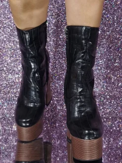 Bottines à bout rond et talon épais pour femmes