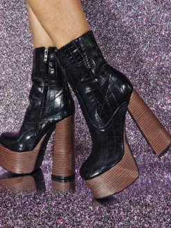Bottines à bout rond et talon épais pour femmes