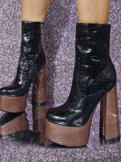 Bottines à bout rond et talon épais pour femmes