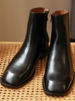 Bottines Chelsea Chaussures Homme Cuir Vachette Noir Bout Carré