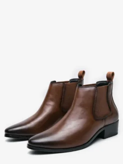 Bottines Chelsea courtes pour hommes bout pointu bruni en cuir avec bande élastique à enfiler antidérapantes imperméables décontractées