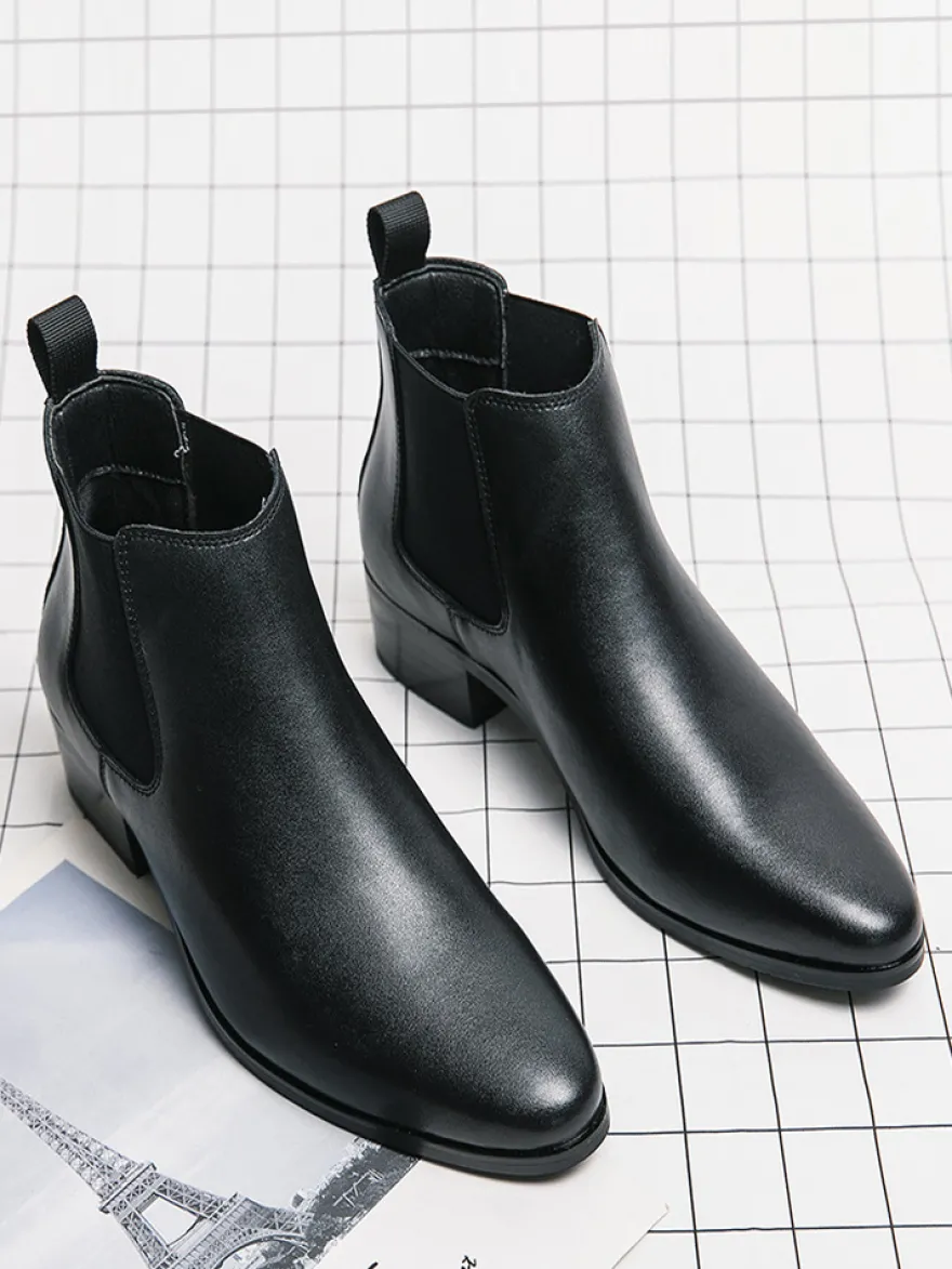 Bottines Chelsea courtes pour hommes bout pointu bruni en cuir avec bande élastique à enfiler antidérapantes imperméables décontractées