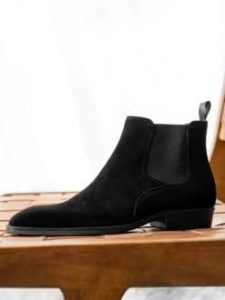 Bottines Chelsea en daim gris pour hommes Bottines à bout rond en cuir