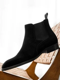 Bottines Chelsea en daim gris pour hommes Bottines à bout rond en cuir