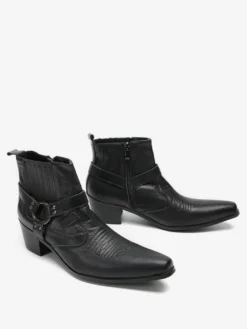 Bottines Chelsea Hommes En Cuir De Vachette Noir À Bout Pointu Vintage