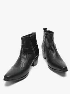 Bottines Chelsea Hommes En Cuir De Vachette Noir À Bout Pointu Vintage