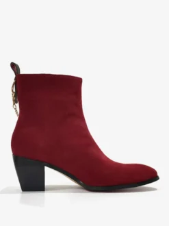 Bottines Chelsea Hommes En Micro-Suède Bordeaux Avec Bout Pointu Chaîne