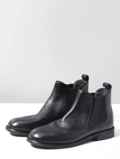 Bottines Chelsea marron en cuir véritable bout rond à enfiler