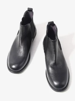 Bottines Chelsea marron en cuir véritable bout rond à enfiler
