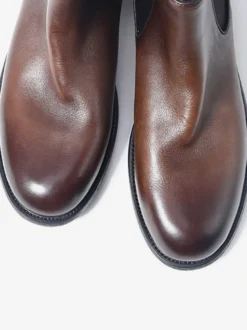 Bottines Chelsea marron en cuir véritable bout rond à enfiler
