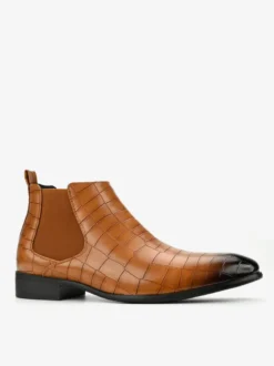 Bottines Chelsea marron pour homme bout rond motif pierre