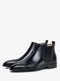 Bottines Chelsea noires à bout carré pour homme en cuir de vache bottines de mariage pour bal de fin d'année