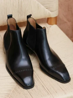 Bottines Chelsea noires à bout carré pour homme en cuir de vache bottines de mariage pour bal de fin d'année