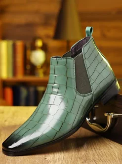 Bottines Chelsea noires à bout rond pour homme motif pierre
