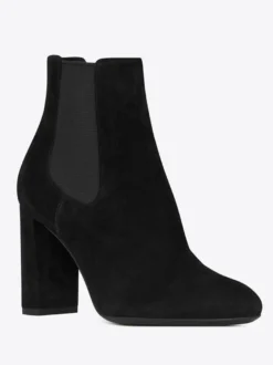 Bottines Chelsea noires femmes à bout pointu et à talons épais chaussures