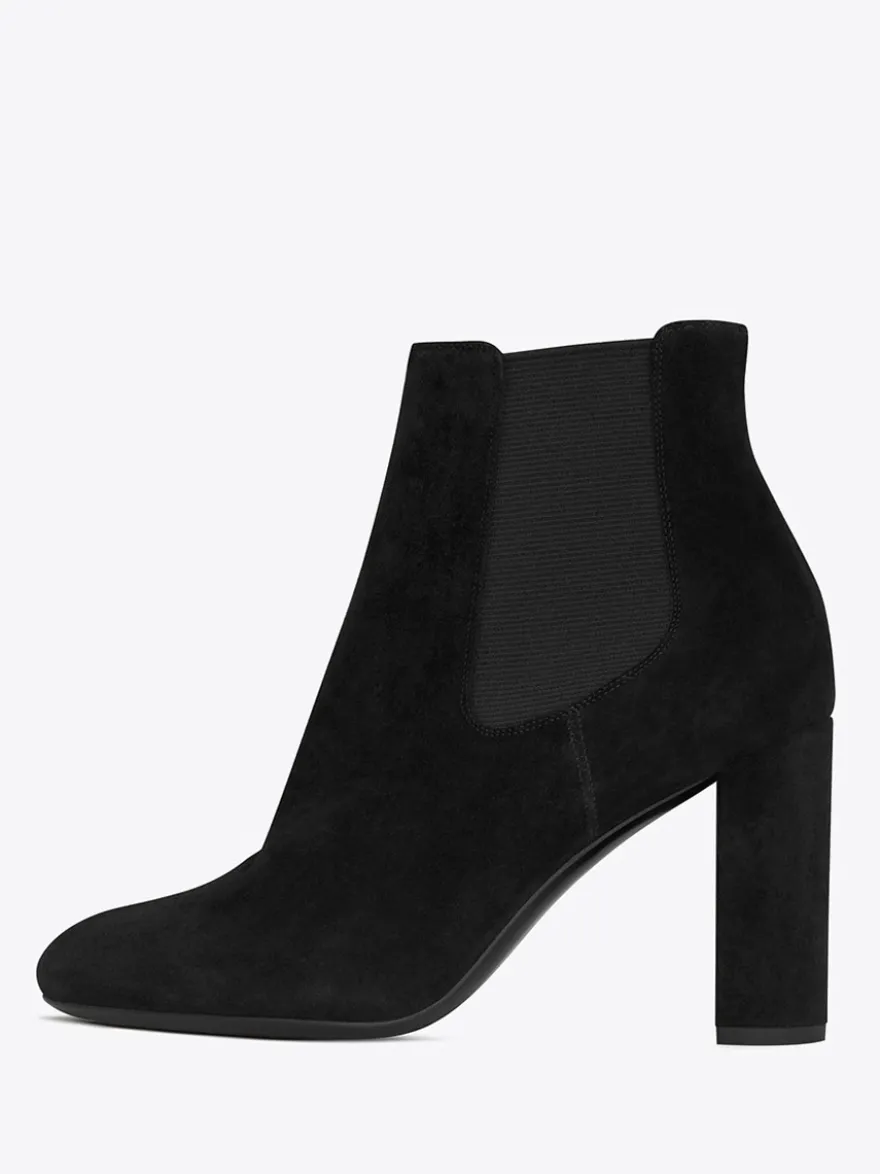 Bottines Chelsea noires femmes à bout pointu et à talons épais chaussures