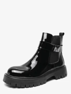Bottines Chelsea à plateforme pour homme en cuir brillant semelle épaisse et élastique