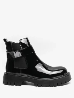 Bottines Chelsea à plateforme pour homme en cuir brillant semelle épaisse et élastique